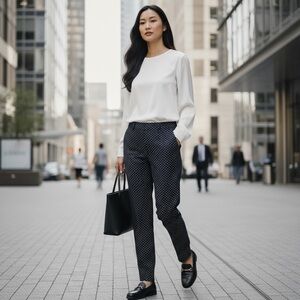 J.Crew Women's 12 Black Foulard Print Ankle Work Pants Stretch Career Classic